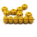 6x9mm Ocher yellow pumpkin rondelle Czech glass beads, copper inlays