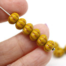6x9mm Ocher yellow pumpkin rondelle Czech glass beads, copper inlays