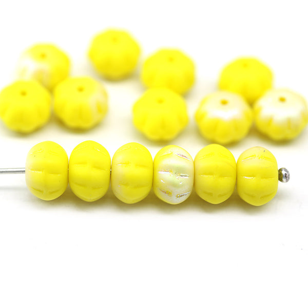 6x9mm Lemon Yellow pumpkin rondelle Czech glass beads