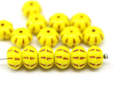 6x9mm Yellow pumpkin rondelle Czech glass beads, copper stripes