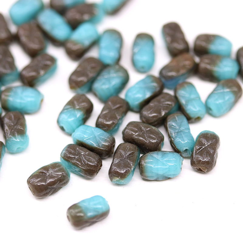 6x4mm Green brown czech glass rice beads 50pc