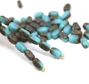 6x4mm Green brown czech glass rice beads 50pc