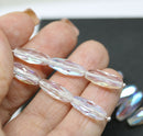15x6mm Long bicones Crystal clear czech glass beads AB finish - 10Pc