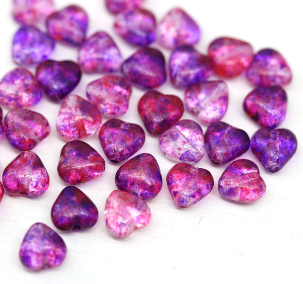 6mm Bright pink heart Czech glass beads, 40pc