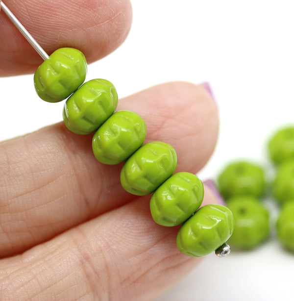 6x9mm Wasabi green pumpkin rondelle Czech glass beads