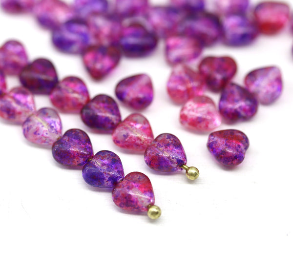 6mm Bright pink heart Czech glass beads, 40pc