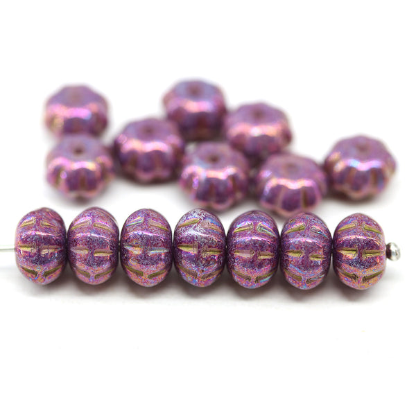 6x9mm Purple pink pumpkin rondelle Czech glass beads luster