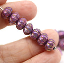 6x9mm Purple pink pumpkin rondelle Czech glass beads luster