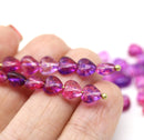 6mm Bright pink heart Czech glass beads, 40pc