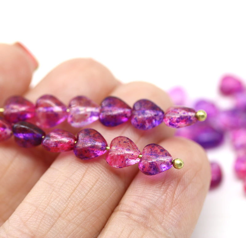 6mm Bright pink heart Czech glass beads, 40pc