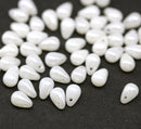 4x6mm White pearly luster small drops czech glass - 50Pc