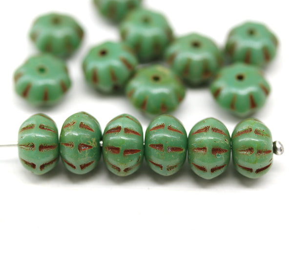 6x9mm Turquoise green pumpkin rondelle Czech glass beads