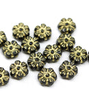8mm Black gold inlays daisy flower czech glass beads, 15pc