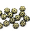 8mm Black gold inlays daisy flower czech glass beads, 15pc