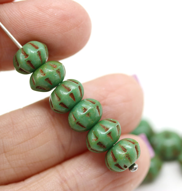 6x9mm Turquoise green pumpkin rondelle Czech glass beads