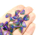 12x7mm Blue green triangle beads purple ornament Czech glass, 25Pc