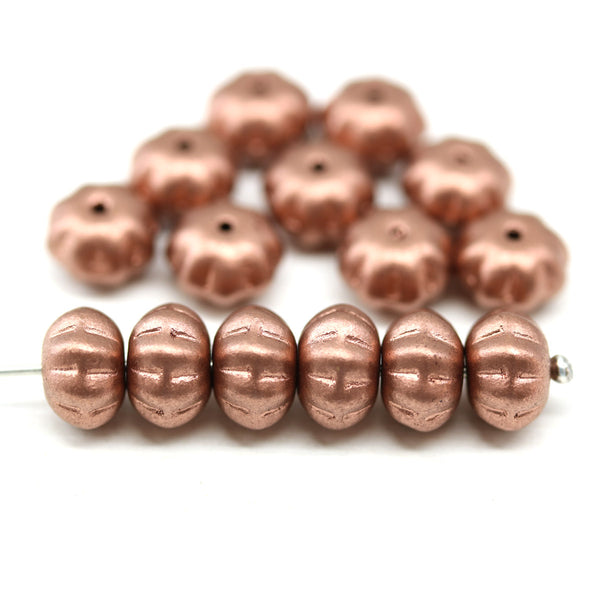 6x9mm Metallic copper pumpkin rondelle Czech glass beads