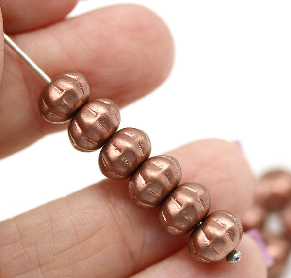6x9mm Metallic copper pumpkin rondelle Czech glass beads