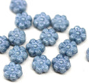 8mm Montana blue inlays daisy flower czech glass beads, 15pc