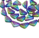 12x7mm Blue green triangle beads purple ornament Czech glass, 25Pc