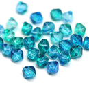 6mm Bright blue green bicone czech glass pressed beads, 30Pc