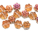 8mm Peach pink inlays daisy flower czech glass beads, 15pc