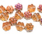 8mm Peach pink inlays daisy flower czech glass beads, 15pc