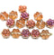 8mm Peach pink inlays daisy flower czech glass beads, 15pc