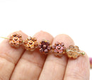 8mm Peach pink inlays daisy flower czech glass beads, 15pc