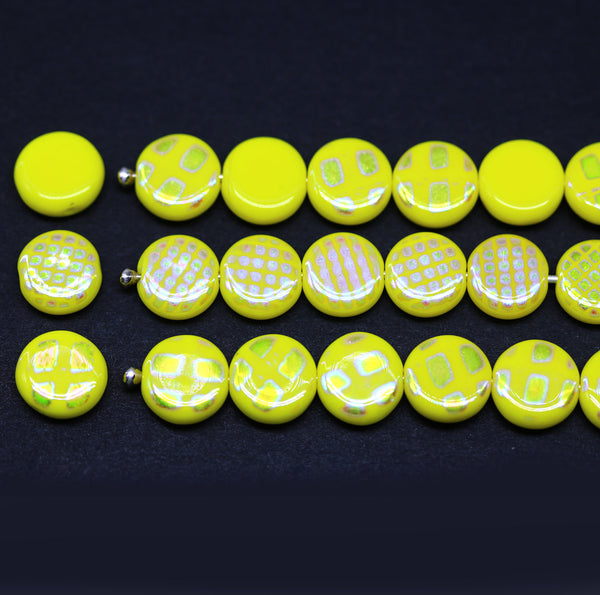 9mm 8mm Yellow coin czech glass beads, small round tablet shape, 15Pc