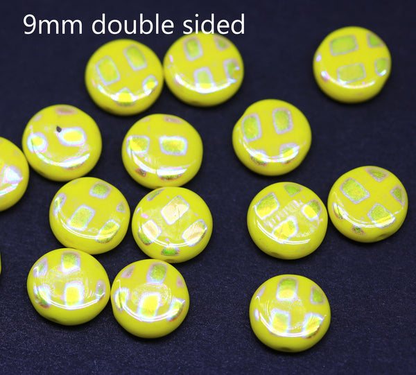 9mm 8mm Yellow coin czech glass beads, small round tablet shape, 15Pc