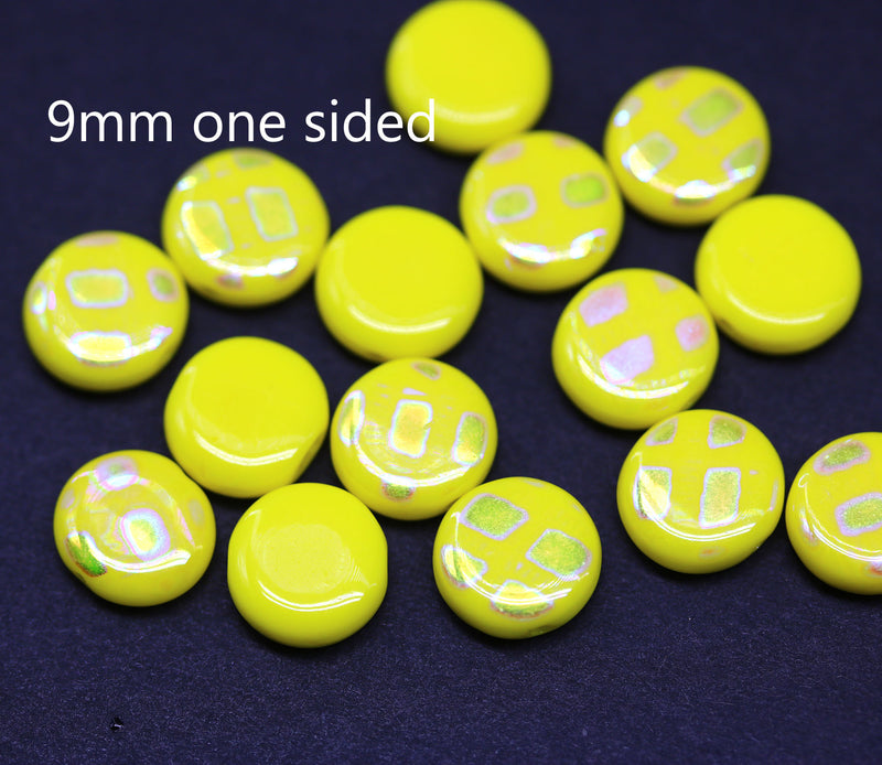 9mm 8mm Yellow coin czech glass beads, small round tablet shape, 15Pc