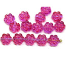 8mm Bright pink daisy flower czech glass beads, 15pc