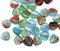 9mm Green blue red leaf beads, Heart shaped triangle Czech glass leaves - 30pc