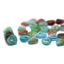 9mm Green blue red leaf beads, Heart shaped triangle Czech glass leaves - 30pc