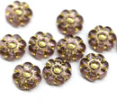 10mm Purple gold flower czech glass bead, 10pc