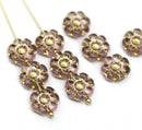 10mm Purple gold flower czech glass bead, 10pc