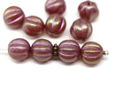 8mm Dark pink czech glass round beads, Melon shape