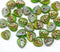 9mm Green gray leaf beads, Heart shaped triangle Czech glass leaves - 30pc