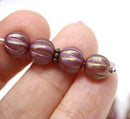 8mm Dark pink czech glass round beads, Melon shape