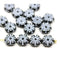 8mm Black and white inlays daisy flower czech glass beads, 15pc