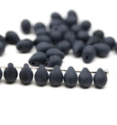 5x7mm Frosted black teardrops pressed czech glass beads
