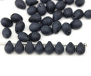 5x7mm Frosted black teardrops pressed czech glass beads