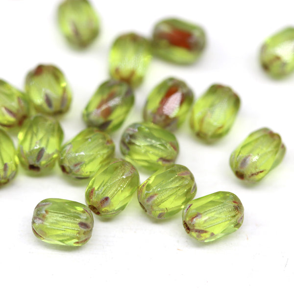 6x4mm Olive green rice czech glass fire polished beads picasso ends