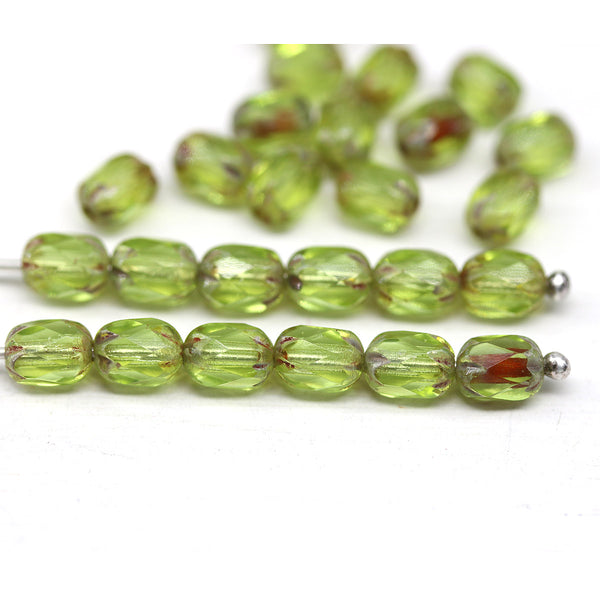 6x4mm Olive green rice czech glass fire polished beads picasso ends