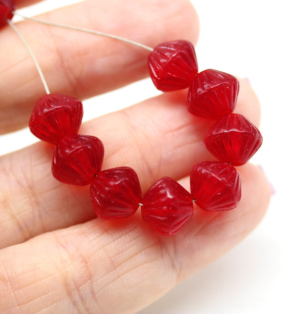 9mm Red transparent bicone Czech glass beads