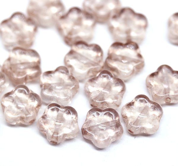 8mm Pale pink brown flower beads czech glass, 20pc