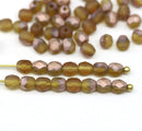 4mm Frosted Yellow Czech glass beads, fire polished copper finish