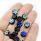 8mm Black metallic blue inlays daisy flower czech glass beads, 15pc
