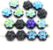 8mm Black metallic blue inlays daisy flower czech glass beads, 15pc